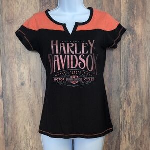 Harley-Davidson Black and Orange Fitted Cut Out Tee S     602B